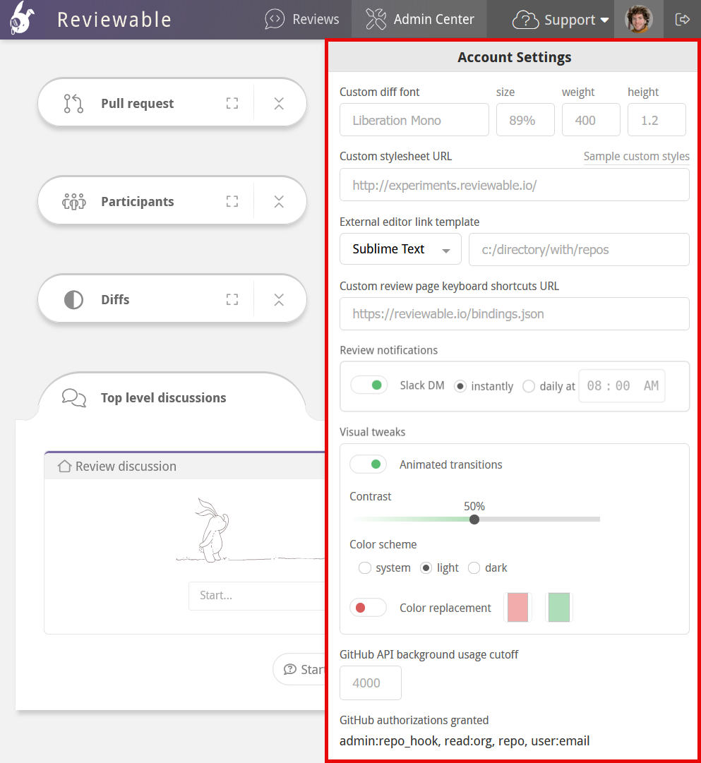 reviewable account settings