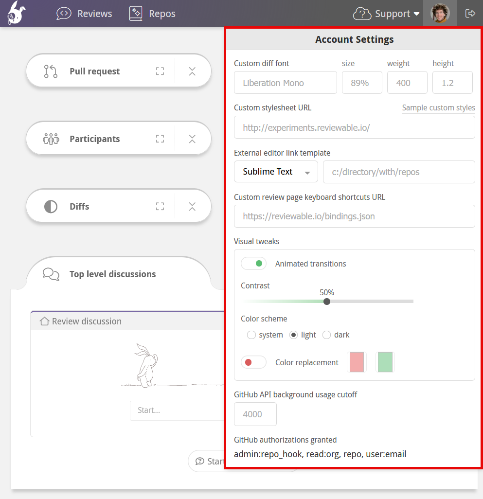 reviewable account settings
