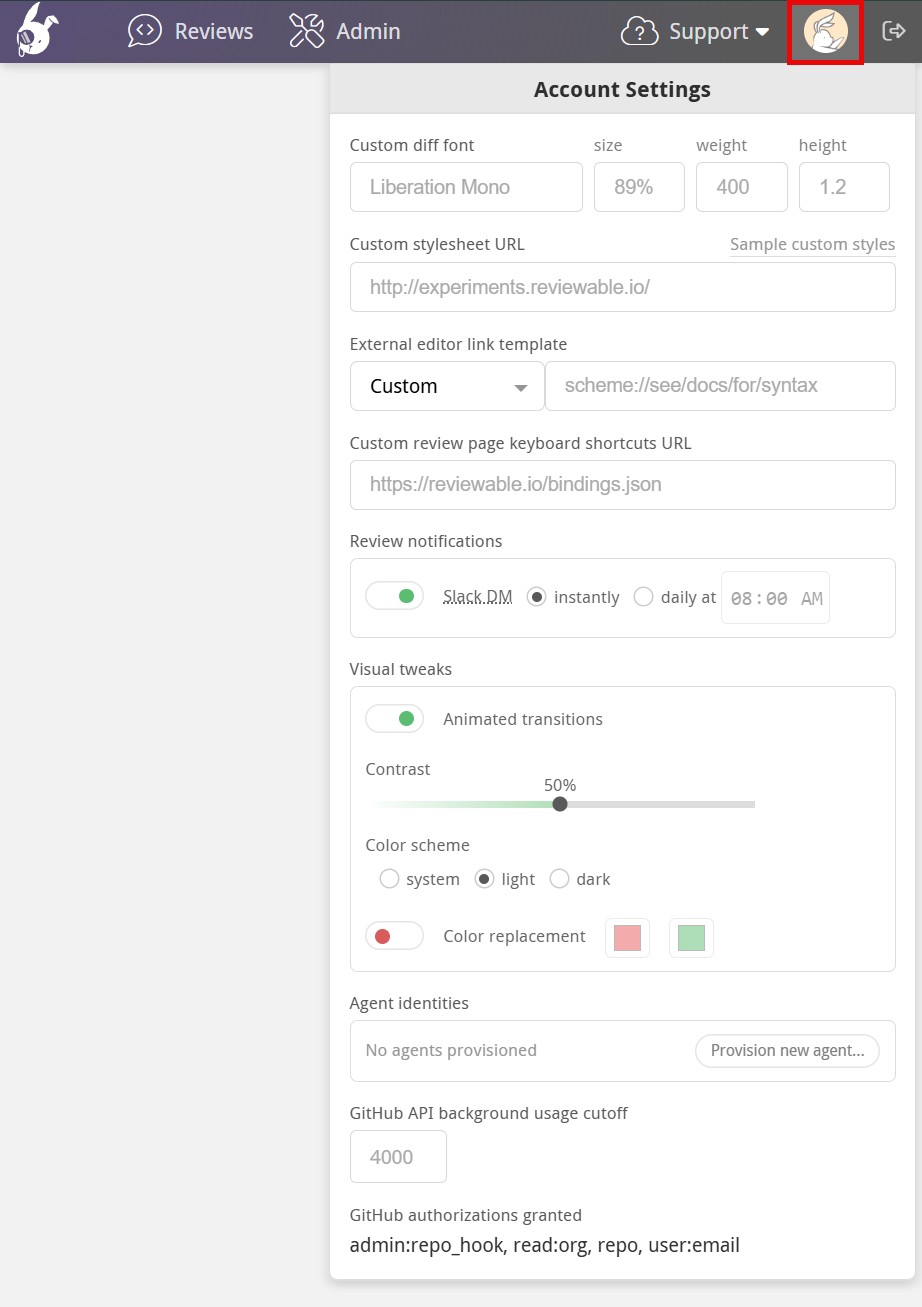 reviewable account settings