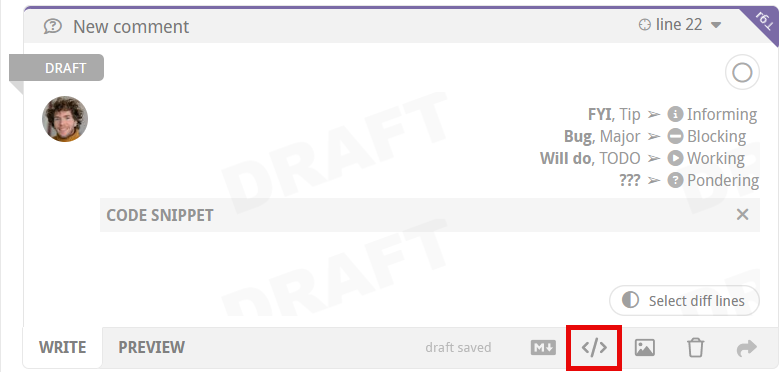 reviewable insert codeblock