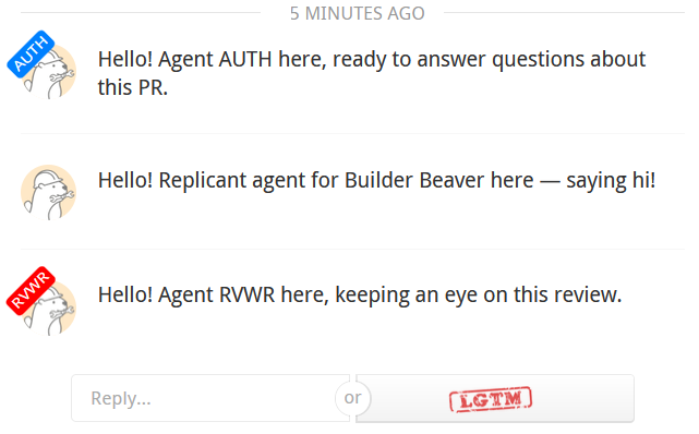 reviewable agent role tags shown in a comment thread