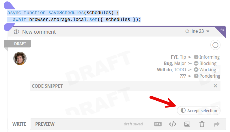 reviewable code suggestions