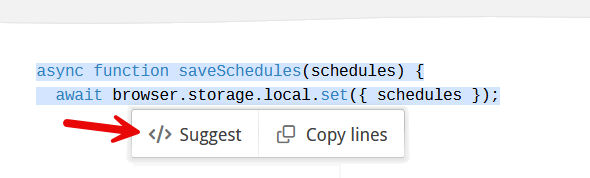reviewable insert code using command palette