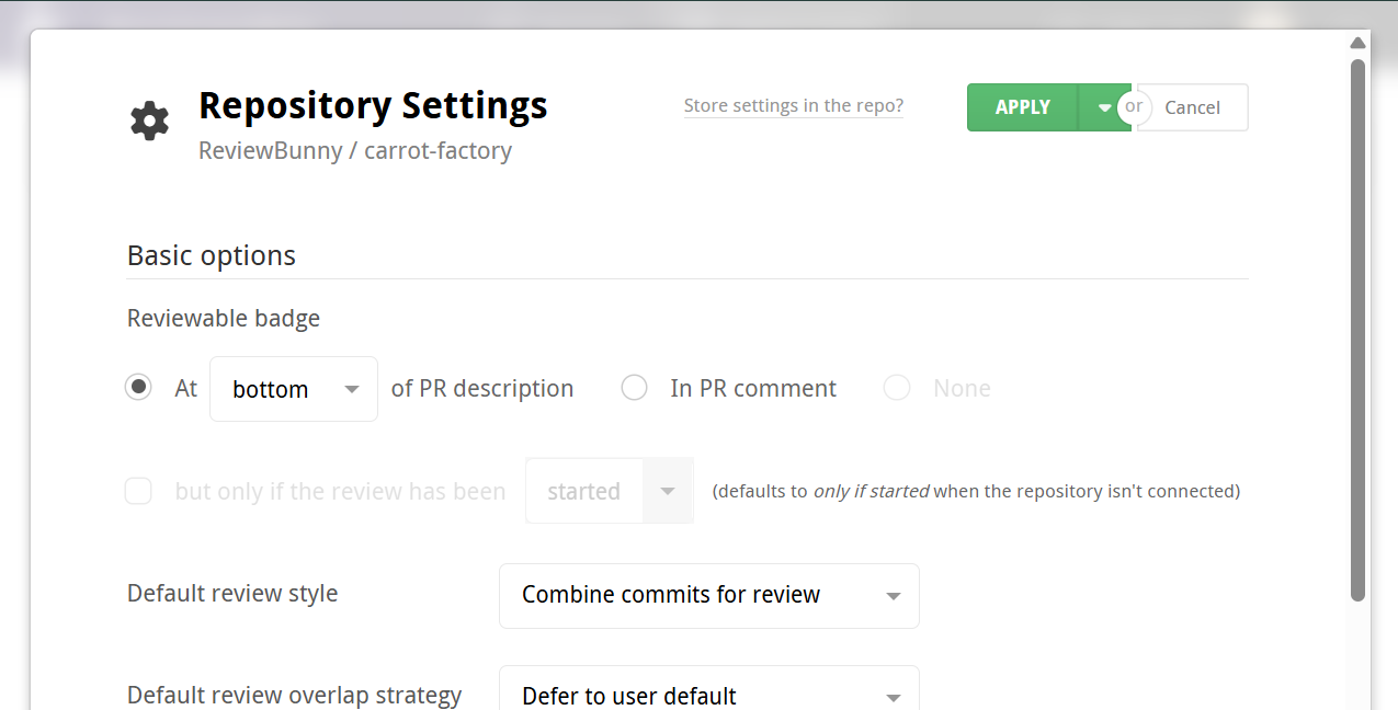 reviewable repo settings