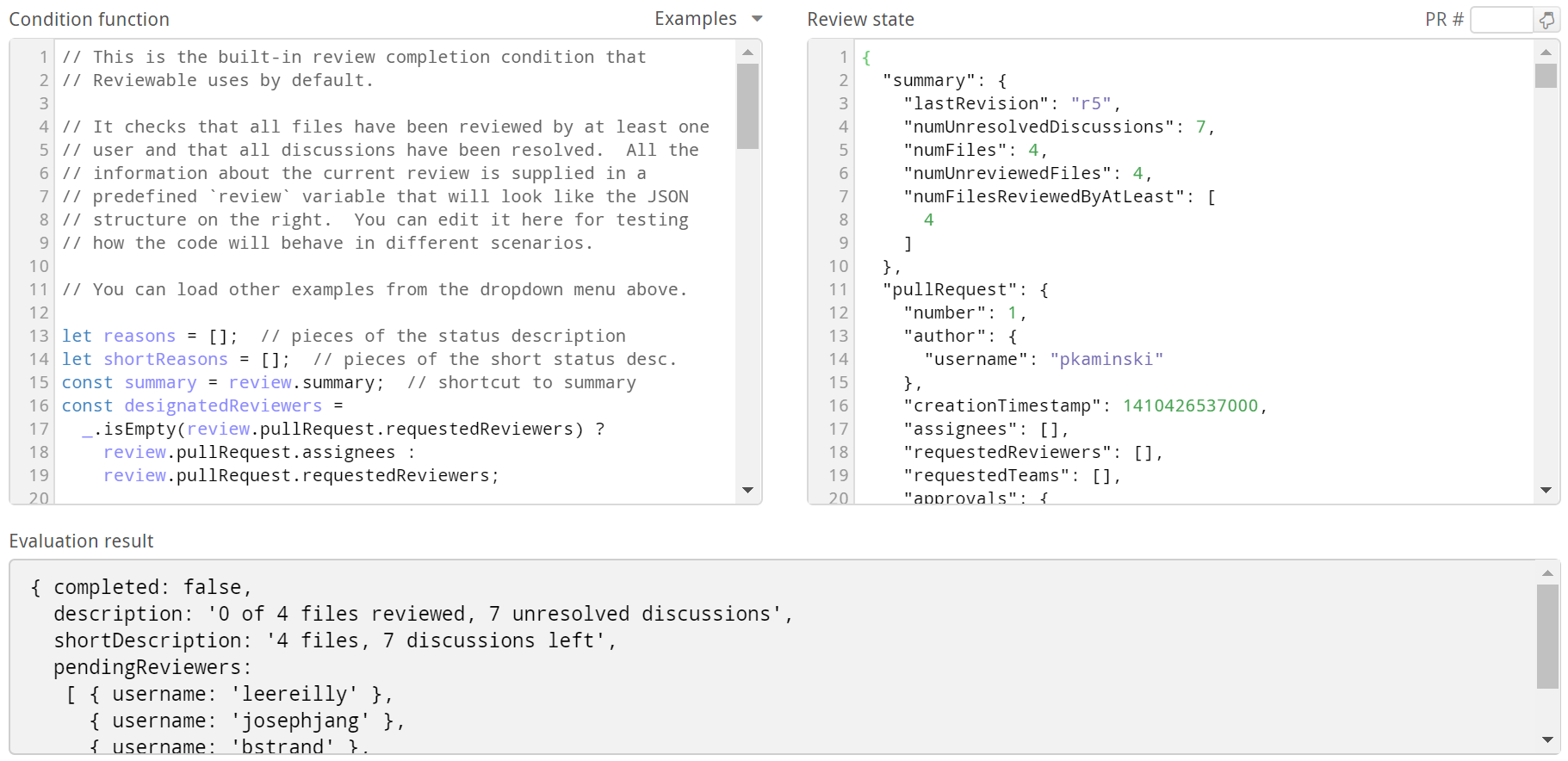 reviewable condition code to determine when a review is complete