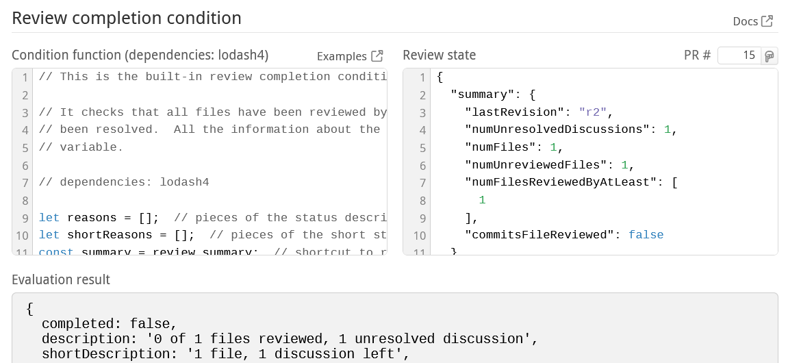 reviewable condition code to determine when a review is complete